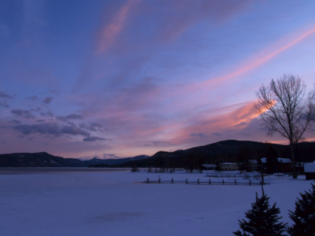 Pink skies, facing down the lake