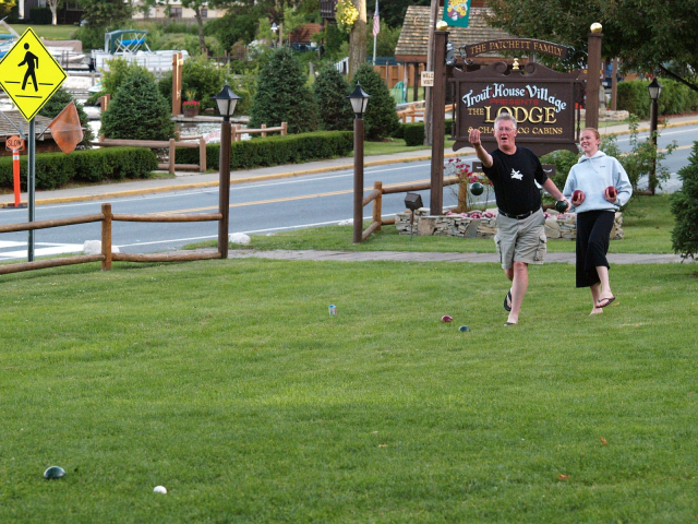 Playing bocce ball