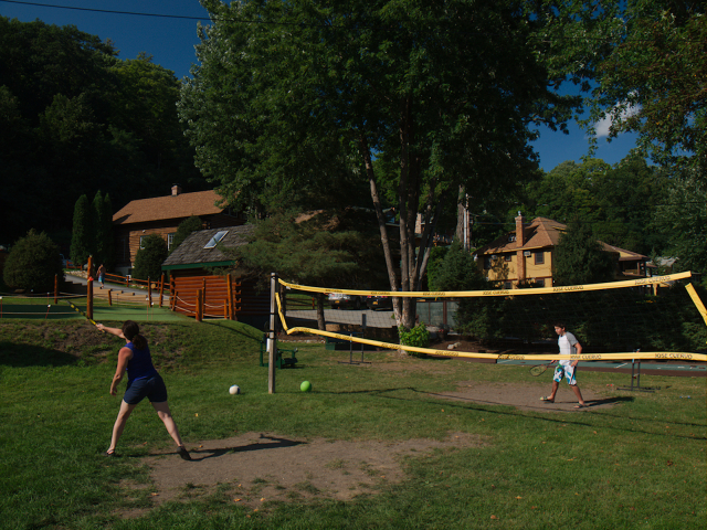 Playing badminton