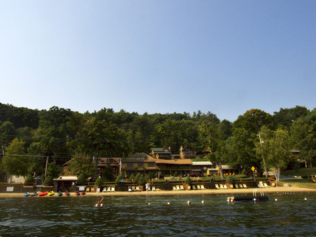 Beach and resort from lake